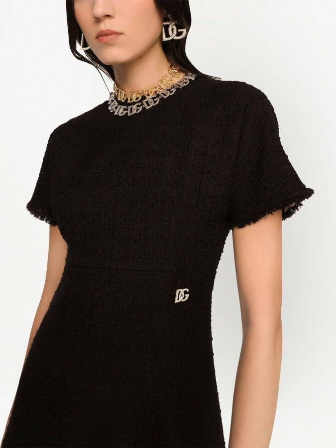 Dolce & Gabbana Tweed midi-jurk met DG-logo Zwart