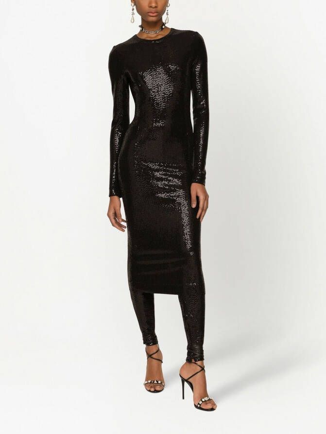 Dolce & Gabbana Midi-jurk verfraaid met pailletten Zwart