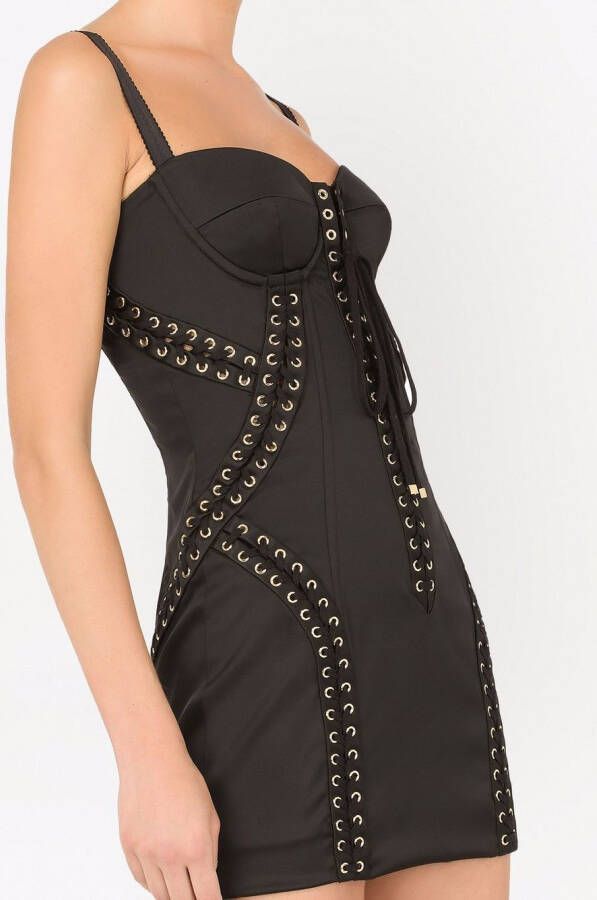 Dolce & Gabbana Satijnen mini-jurk met veters Zwart