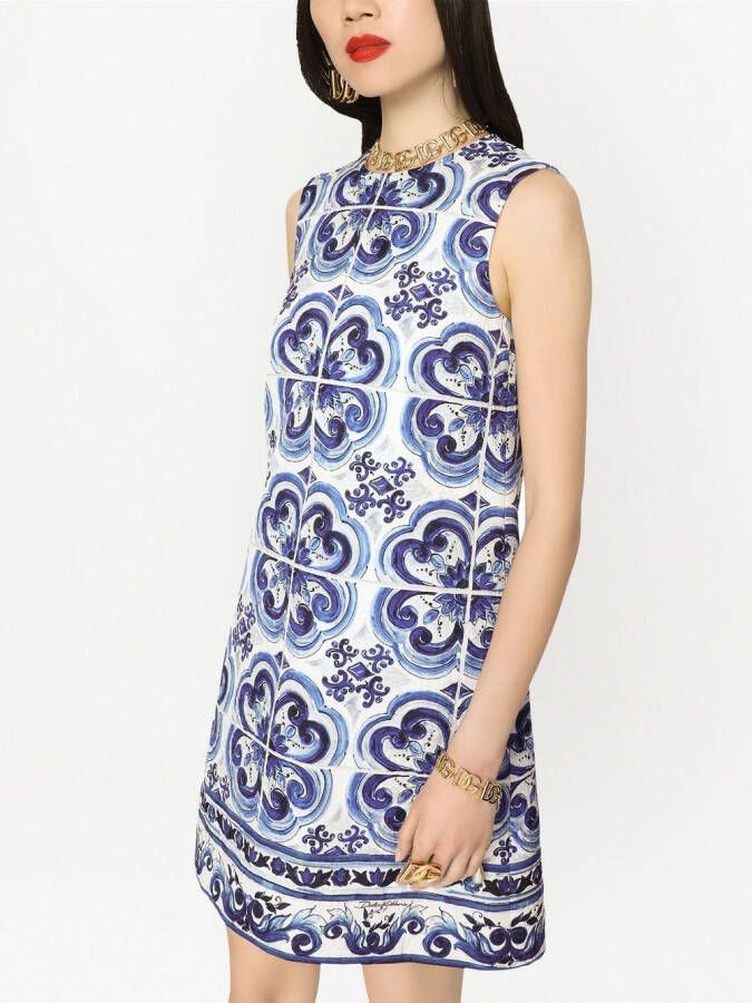 Dolce & Gabbana Mini-jurk met brokaat met print Blauw