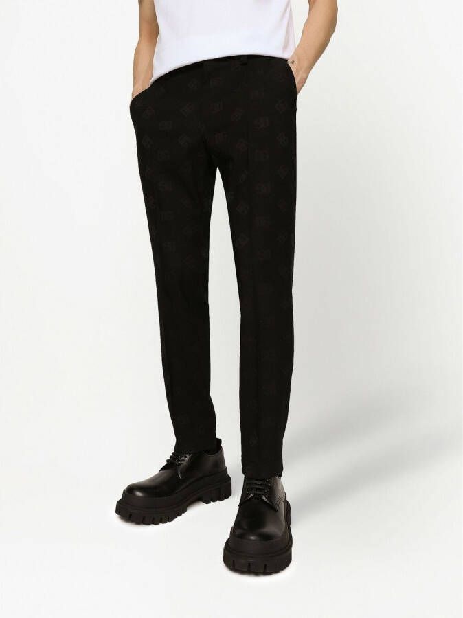 Dolce & Gabbana Wollen broek met monogram jacquard Zwart