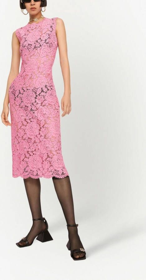 Dolce & Gabbana Midi-jurk met bloemenkant Roze