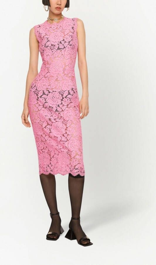 Dolce & Gabbana Midi-jurk met bloemenkant Roze