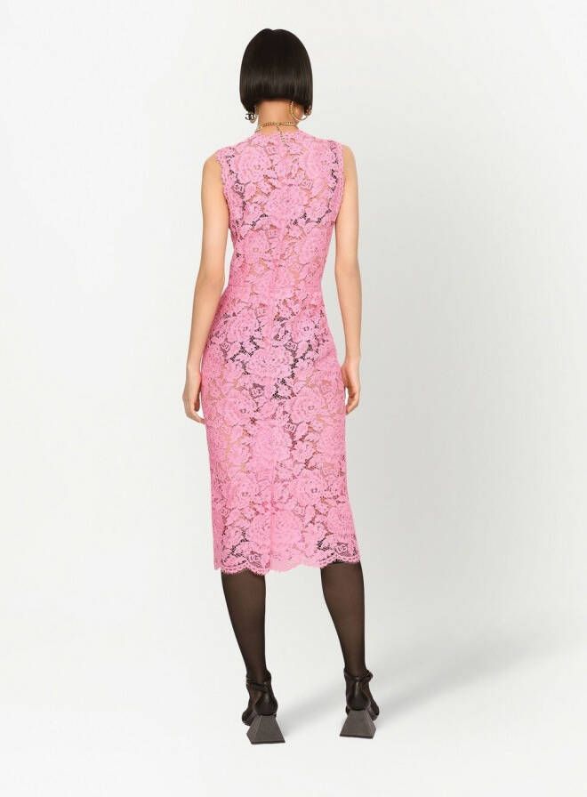 Dolce & Gabbana Midi-jurk met bloemenkant Roze