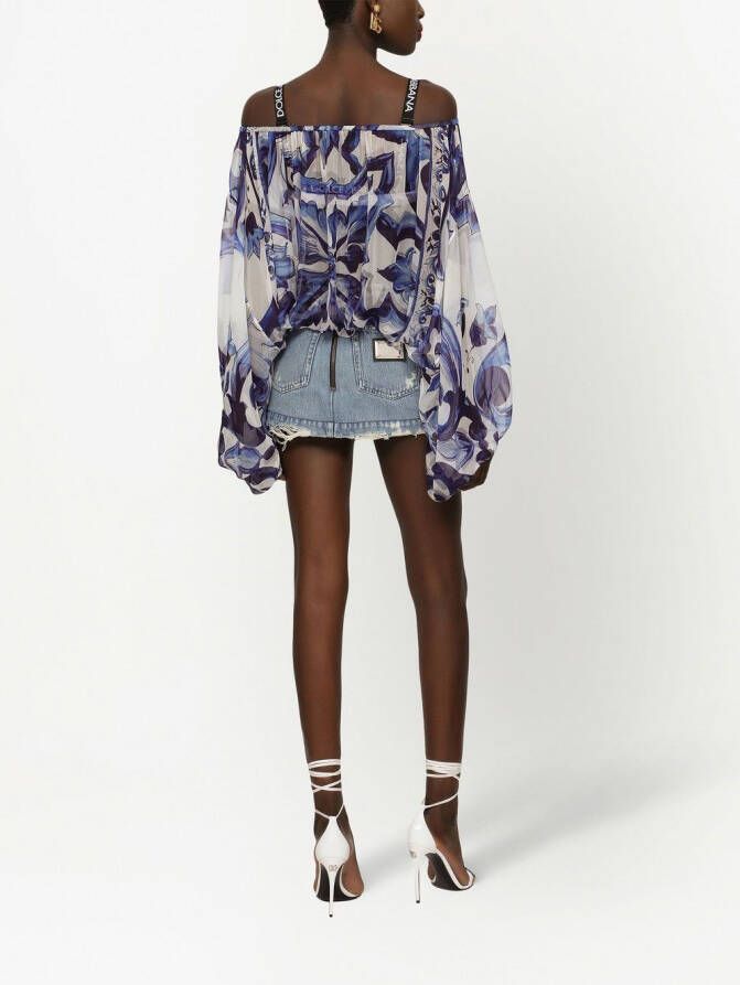 Dolce & Gabbana Chiffon blouse met zebraprint Blauw