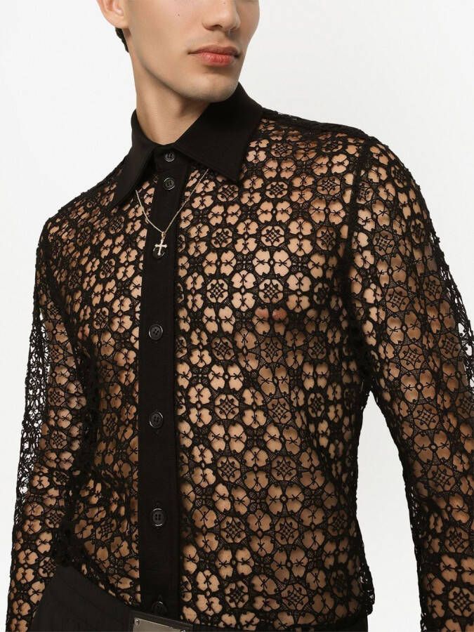 Dolce & Gabbana Verfraaide blazer met enkele rij knopen en kant Zwart