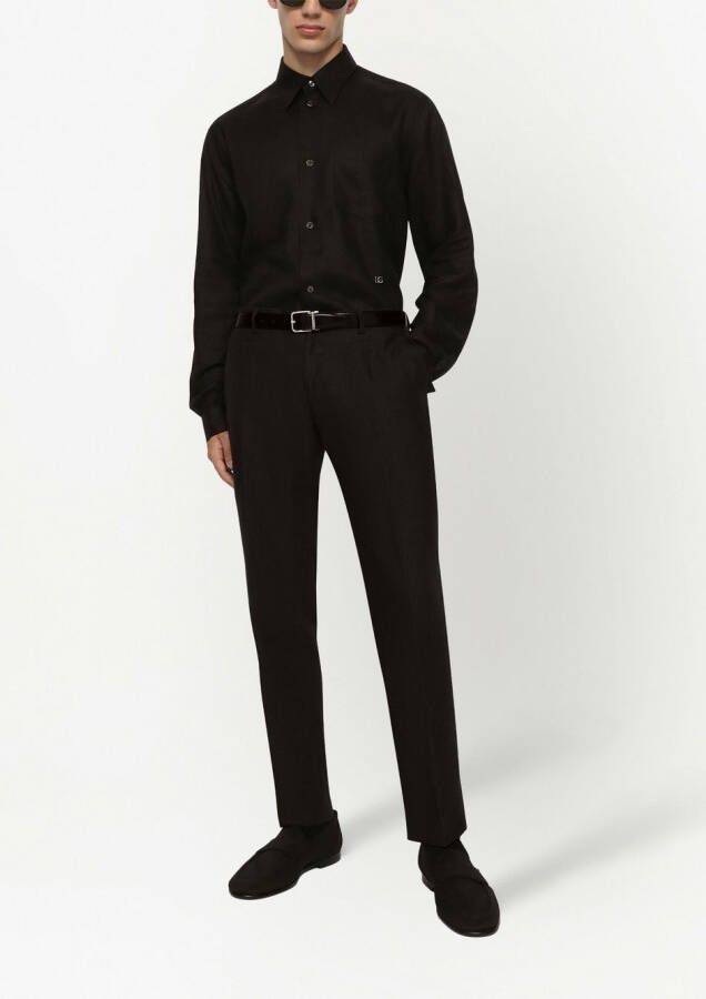 Dolce & Gabbana Linnen poloshirt met logo label Zwart