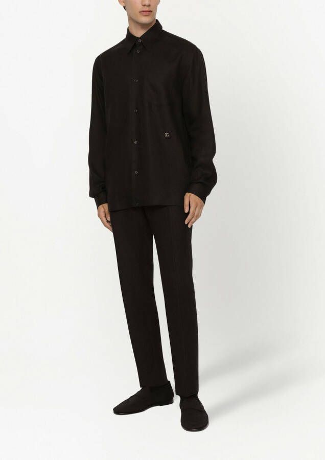 Dolce & Gabbana Linnen poloshirt met logo label Zwart