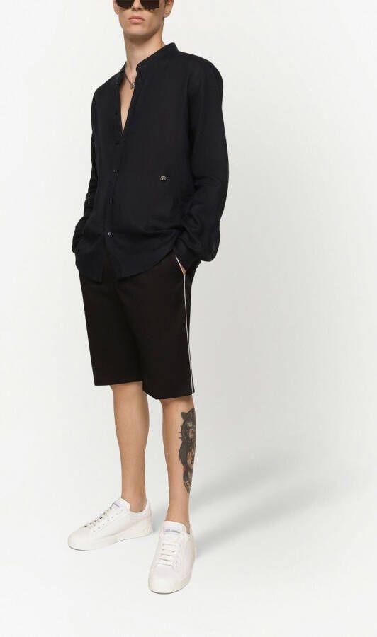 Dolce & Gabbana Linnen overhemd met logo label Zwart