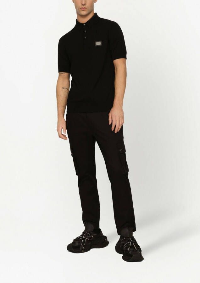 Dolce & Gabbana Wollen poloshirt met logo label Zwart