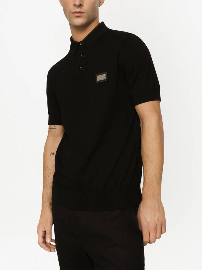 Dolce & Gabbana Wollen poloshirt met logo label Zwart