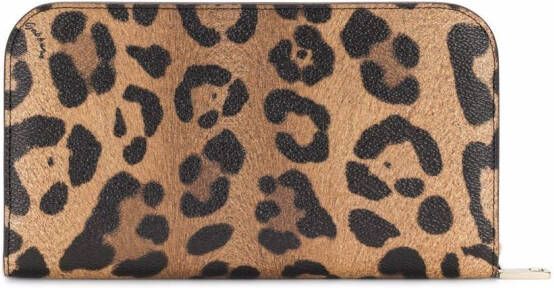 Dolce & Gabbana Crespo portemonnee met luipaardprint en rits Bruin