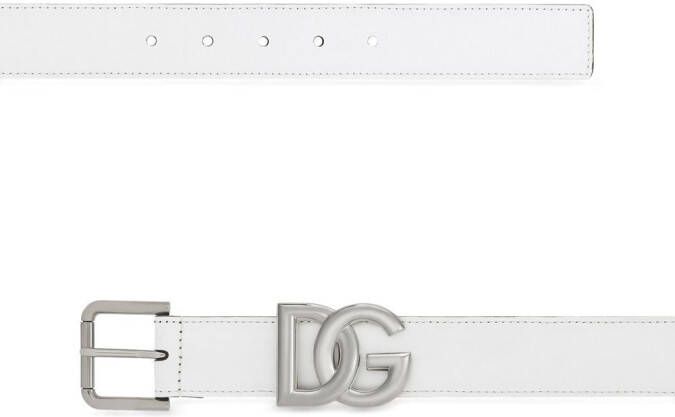 Dolce & Gabbana Leren riem met DG-logo Wit