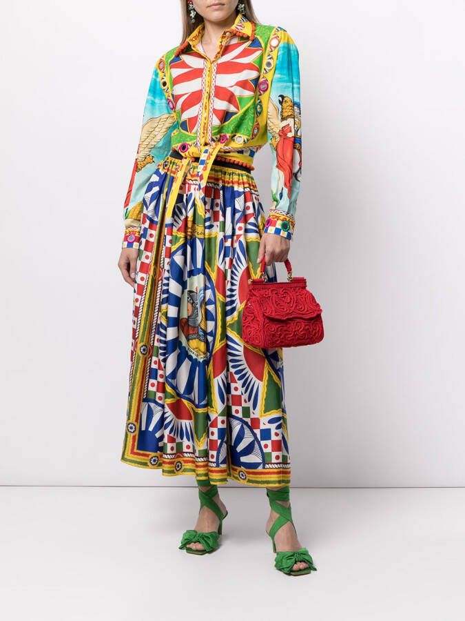 Dolce & Gabbana Twill midi-rok met Carretto-print Blauw