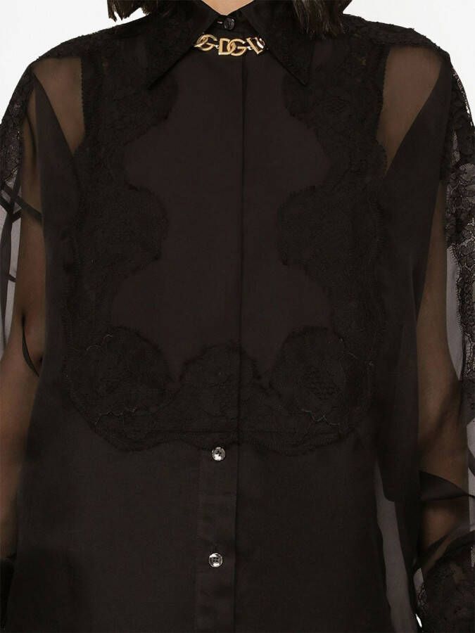 Dolce & Gabbana Organza smoking blouse met kanten afwerking Zwart