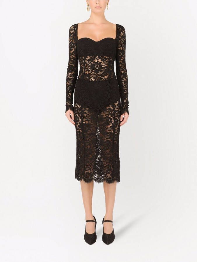 Dolce & Gabbana Kanten midi-jurk met gewelfde afwerking Zwart
