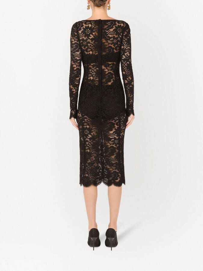 Dolce & Gabbana Kanten midi-jurk met gewelfde afwerking Zwart