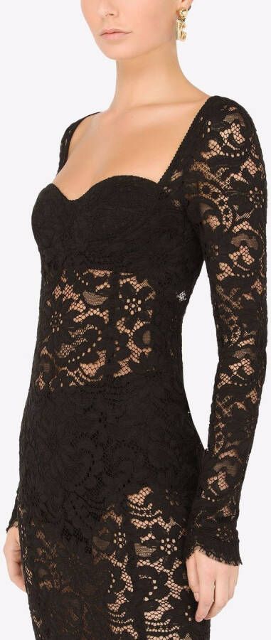 Dolce & Gabbana Kanten midi-jurk met gewelfde afwerking Zwart