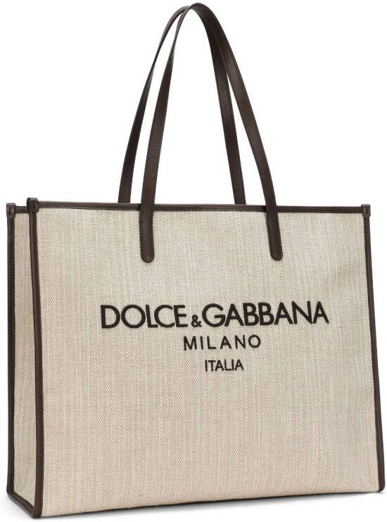 Dolce & Gabbana Shopper met geborduurd logo Beige