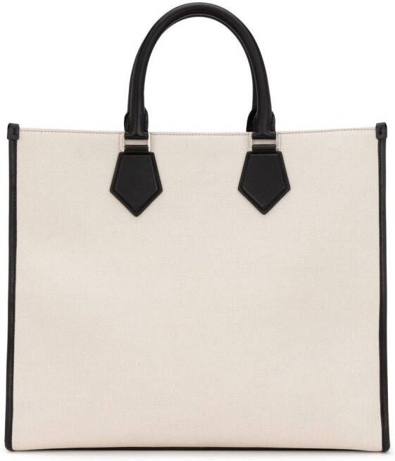 Dolce & Gabbana Leren shopper met logo label Beige