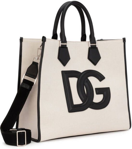 Dolce & Gabbana Leren shopper met logo label Beige