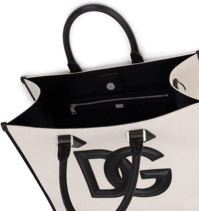 Dolce & Gabbana Leren shopper met logo label Beige