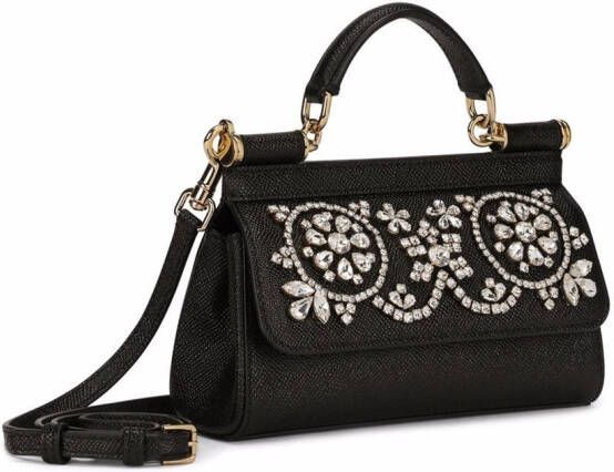 Dolce & Gabbana Kleine Sicily tas verfraaid met stras en handgreep Zwart