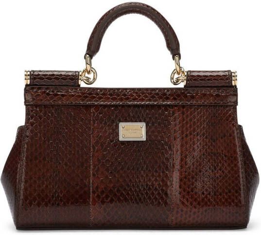 Dolce & Gabbana Kleine Sicily tas verfraaid met stras en handgreep Bruin