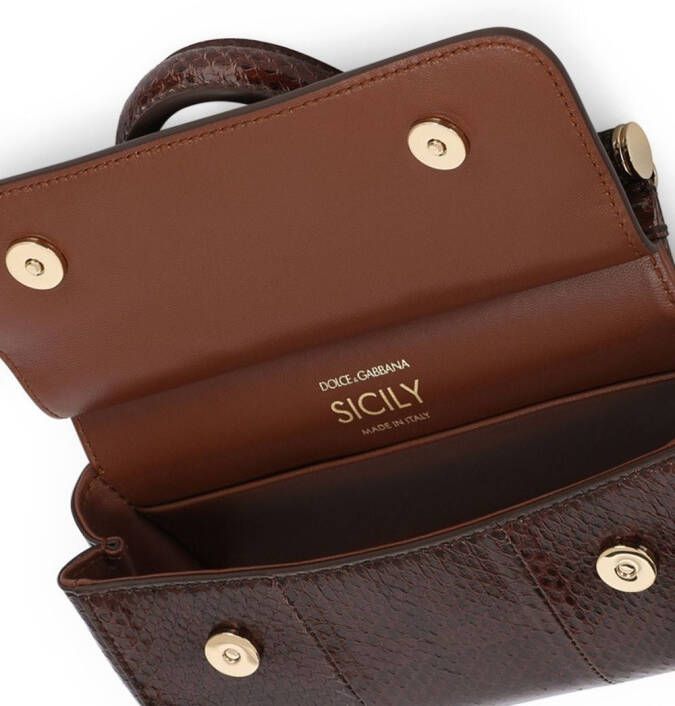 Dolce & Gabbana Kleine Sicily tas verfraaid met stras en handgreep Bruin