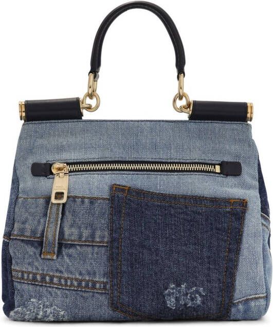 Dolce & Gabbana Sicily Soft kleine tas met handgreep en denim patchwork Blauw