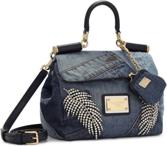 Dolce & Gabbana Sicily Soft kleine tas met handgreep en denim patchwork Blauw