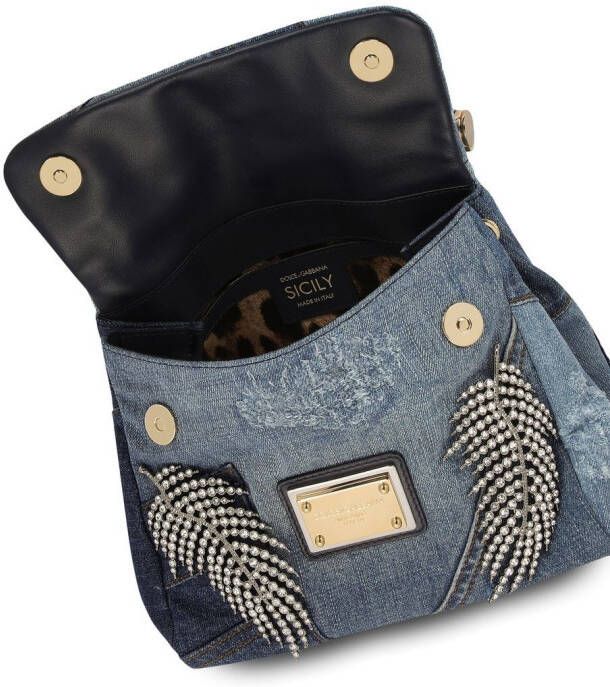 Dolce & Gabbana Sicily Soft kleine tas met handgreep en denim patchwork Blauw