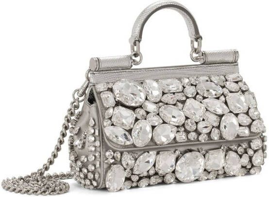 Dolce & Gabbana KIM kleine Sicily satijnen tas met handgreep Zilver