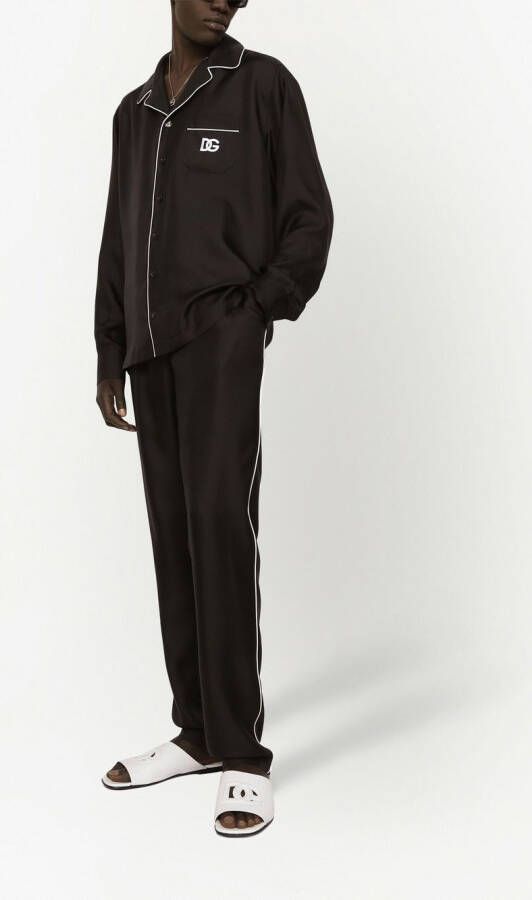 Dolce & Gabbana Zijden pyjamashirt met geborduurd logo Zwart