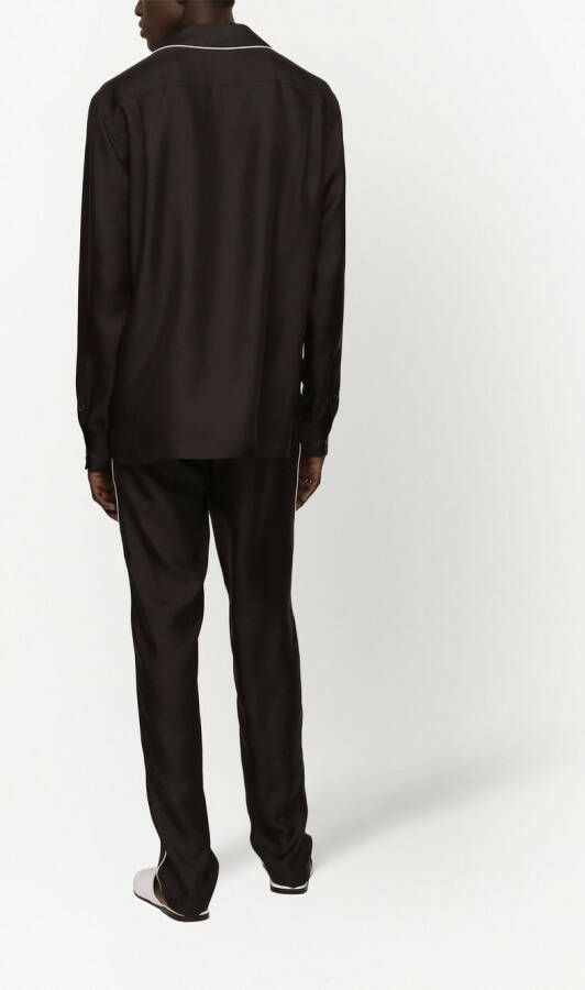 Dolce & Gabbana Zijden pyjamashirt met geborduurd logo Zwart
