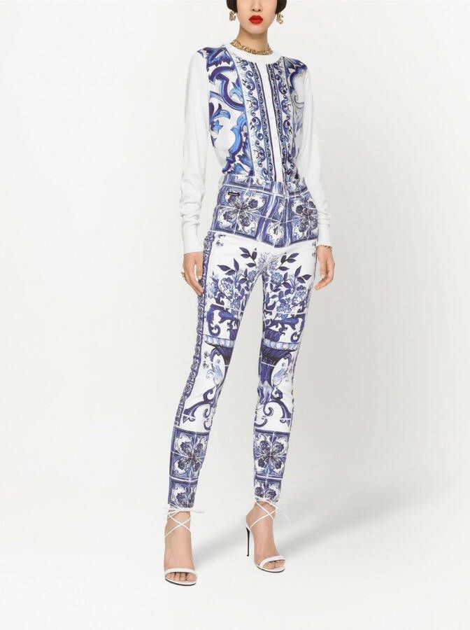 Dolce & Gabbana Grace skinny jeans met Majolica-print Blauw