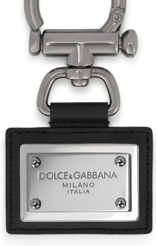 Dolce & Gabbana Leren sleutelhanger met logo label Zwart