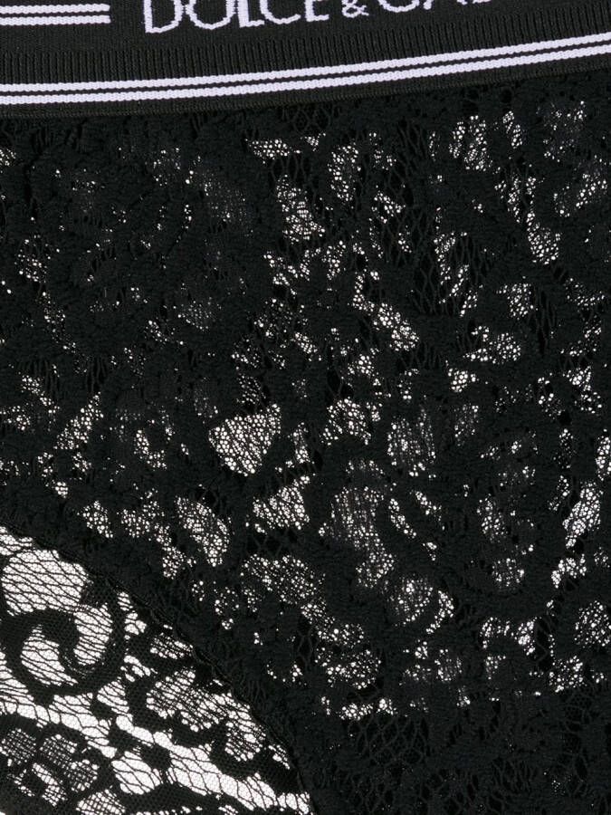 Dolce & Gabbana Slip met bloemenkant Zwart