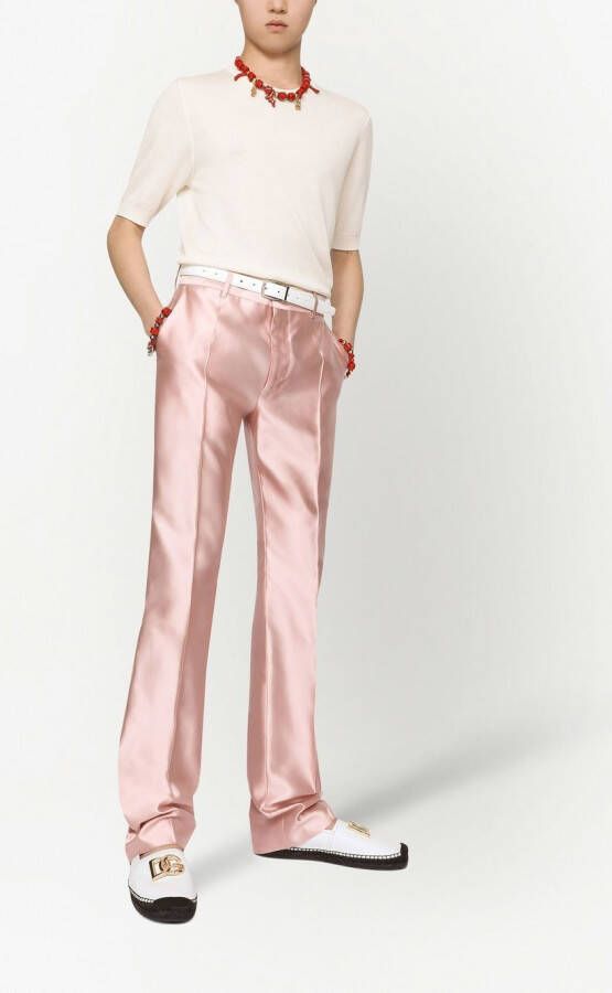 Dolce & Gabbana Zijden trui met korte mouwen en DG-logo Roze