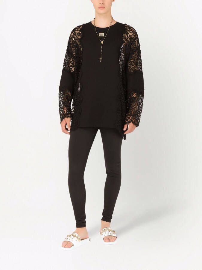 Dolce & Gabbana T-shirt met kant detail en lange mouwen Zwart