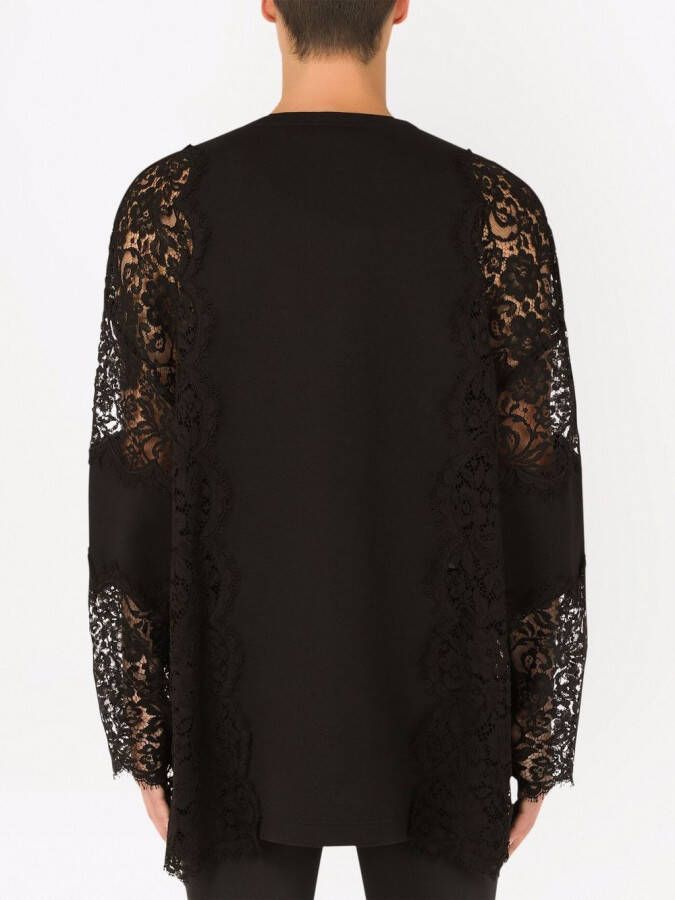 Dolce & Gabbana T-shirt met kant detail en lange mouwen Zwart