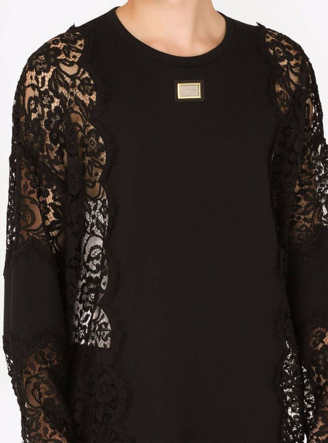 Dolce & Gabbana T-shirt met kant detail en lange mouwen Zwart