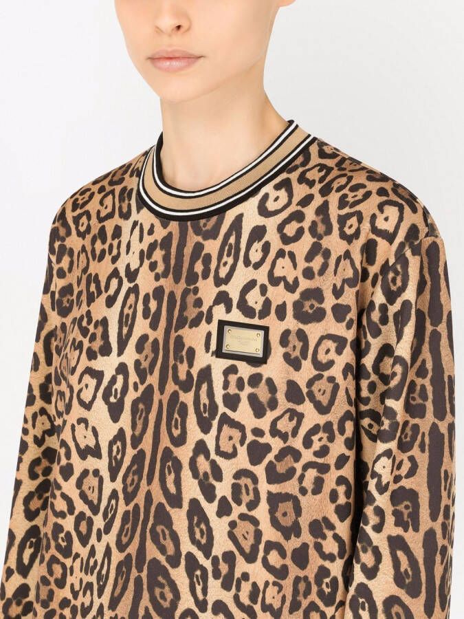 Dolce & Gabbana Jersey sweater met luipaardprint Bruin