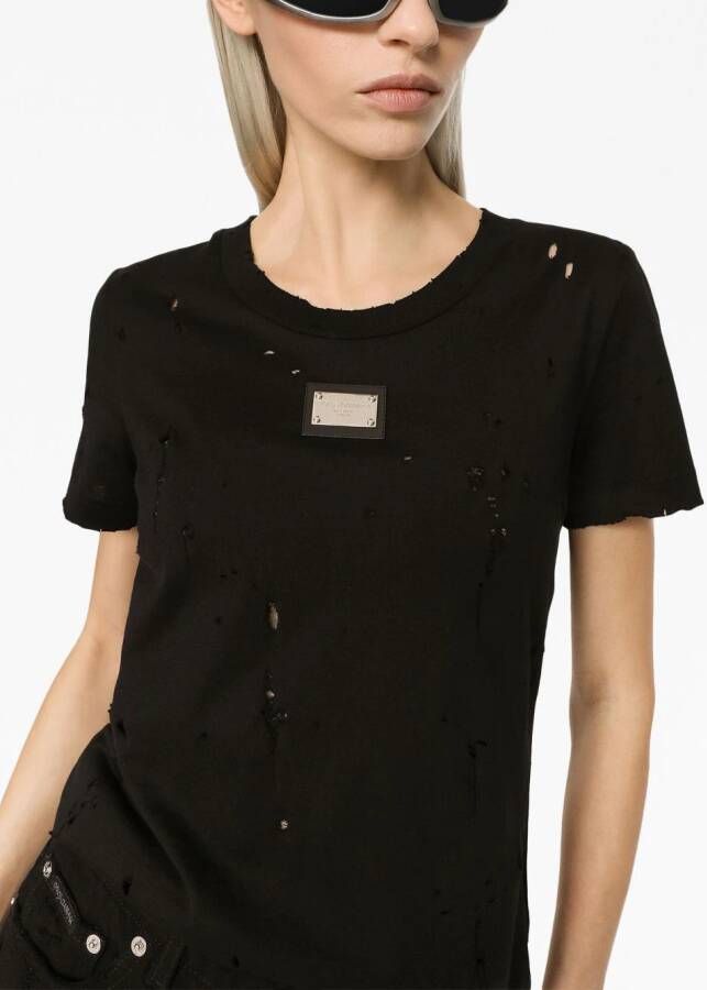 Dolce & Gabbana T-shirt met gerafeld effect Zwart