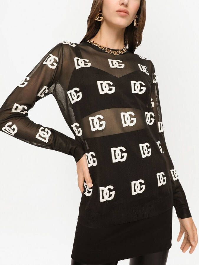 Dolce & Gabbana Semi-doorzichtige trui met DG-logo Zwart