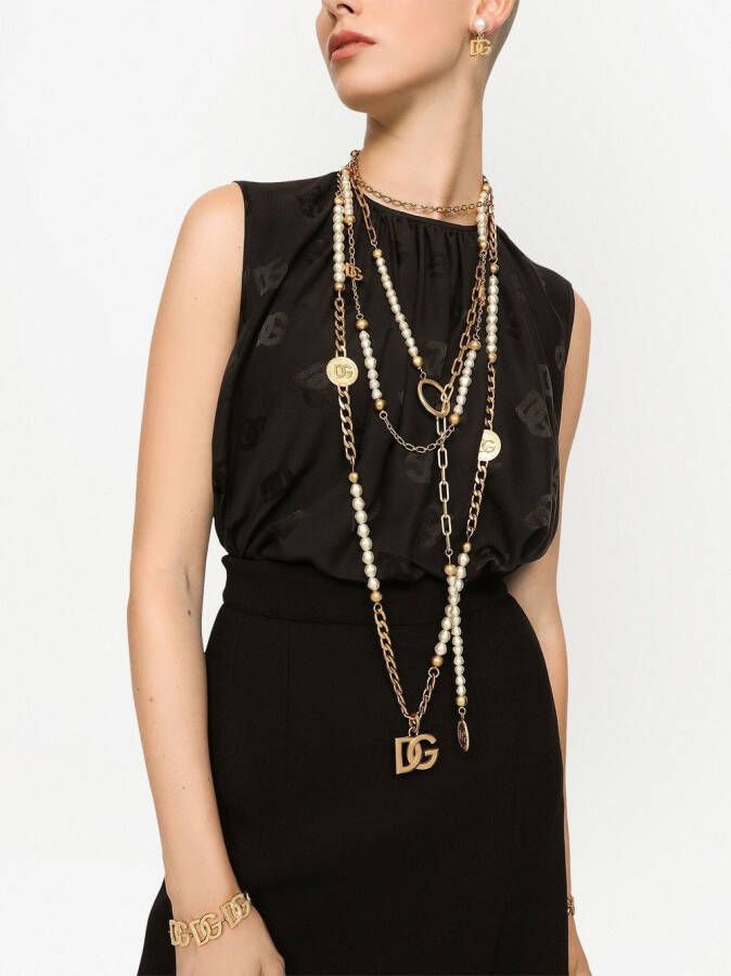 Dolce & Gabbana Mouwloze zijden blouse met DG-logo Zwart