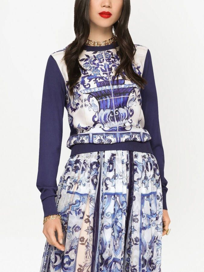 Dolce & Gabbana Zijden trui met Majolica-print Blauw