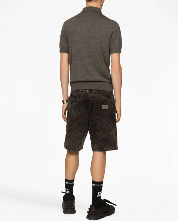 Dolce & Gabbana Poloshirt van scheerwol met logo-label Bruin