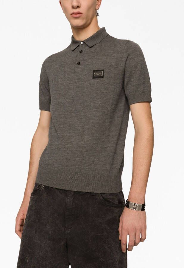 Dolce & Gabbana Poloshirt van scheerwol met logo-label Bruin