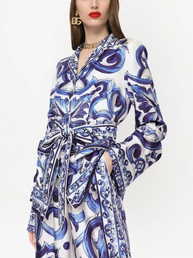 Dolce & Gabbana Zijden pyjamashirt met print Blauw